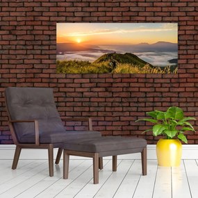 Tablou cu munți în apus de soare (120x50 cm)