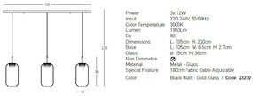 Lustra LED suspendata design decorativ Chloe 3L negru/auriu