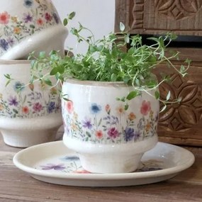 Ghiveci din ceramică cu flori de câmp, crem, H10,5/D12 cm, „Fleurville”