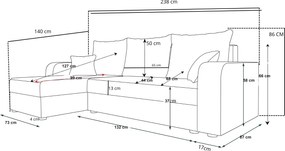 Coltar extensibil de colt VALERIO, gri deschis/bej, reversibil, 238x140 cm + 2 perne GRATUIT