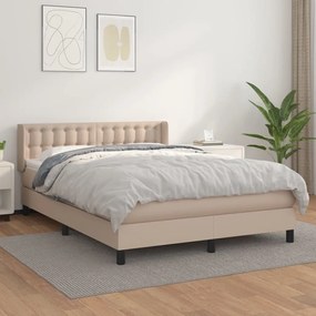 3130780 vidaXL Pat box spring cu saltea, cappuccino, 140x190cm piele ecologică