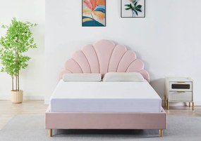 Pat Tapitat Catifea Roz 140x200 cm cu Somiera si Saltea Inclusa , Cod LB-50 Design Elegant si Confort Maxim