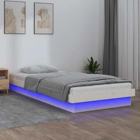 vidaXL Cadru de pat cu LED mic single, alb, 75x190 cm, lemn masiv