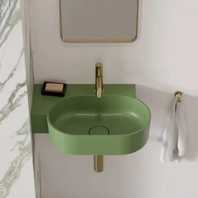 Lavoar suspendat Omnires Ovo M+ finisaj verde mat 55.5 cm stanga