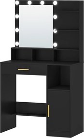 SEG19 - Set Masa toaleta 80 cm, cosmetica, machiaj, oglinda cu LED, masuta vanity, make-up - Gri / Alb / Negru