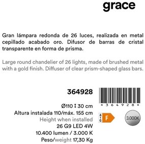 Lustra rotunda cu cristale din sticla Grace D110 auriu