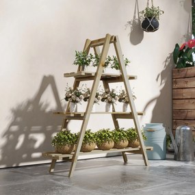 Outsunny Suport pentru Plante Pliabil din Lemn Raft pentru Ghivece cu 3 Nivele cu Cadru în A 100x36x112 cm Natural | Aosom Romania