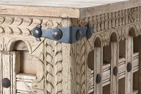 Consolă sculptată din lemn masiv, model geometric cu patină vintage, „Fortress”