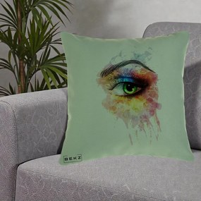 Perna Decorativa Ochi Verde Acuarela, 40x40 cm, Verde, Husa Detasabila, Perna Inclusa, BEKZ®