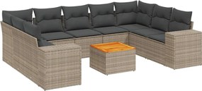 vidaXL Set mobilier de grădină cu perne, 10 piese, gri, poliratan