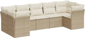 vidaXL Set canapele de grădină, 7 piese, cu perne, bej, poliratan