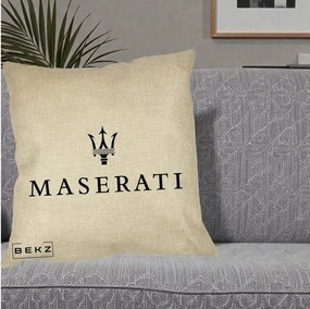 Perna Personalizata cu emblema Maserati, 40x40 cm, Crem, Husa Detasabila, Perna Inclusa, BEKZ®
