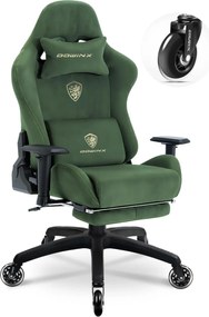 DOWINX 68A - Scaun Gaming Ergonomic, Extra-Lat și Construcție Heavy-Duty, Masaj in perna lombara, Material Textil respirabil, Suport picioare, Roti Silicon, Rezistent 150 kg, Verde