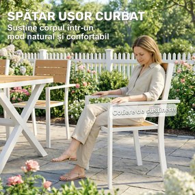 Outsunny Set Masă și Scaune de Grădină 7 Piese, Set Prânz Exterior din Aluminiu cu 6 Scaune Stivuibile, Masă cu Șipci Imitatie Lemn, pentru Terasă, Balcon, Patio, Teak | Aosom Romania