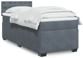vidaXL Pat box spring cu saltea, gri închis, 90x190 cm, catifea