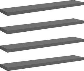 vidaXL Rafturi de perete, 4 buc., gri extralucios, 120x23,5x3,8 cm MDF