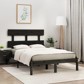 3104652 vidaXL Cadru de pat dublu, negru, 135x190 cm, lemn masiv