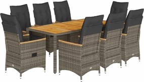 vidaXL Set mobilier grădină cu perne, 9 piese, gri, poliratan