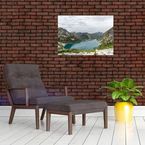 Tablou pe sticlă cu lac în munți (70x50 cm)