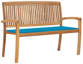 Banca de gradina stivuibila cu perna, 128,5 cm, lemn masiv tec 120 cm, Albastru, 1, albastru