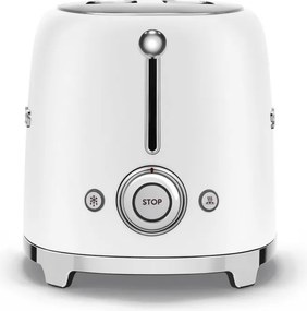 Prajitor de paine SMEG 50's Style TSF01WHMEU, 950 W, 2 felii, 6 trepte, Tava pentru firimituri, Cablu integrat, Otel inoxidabil, Alb mat