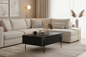 Măsuță de cafea cu sertare Malmi 100 cm - negru mat / picioare negre