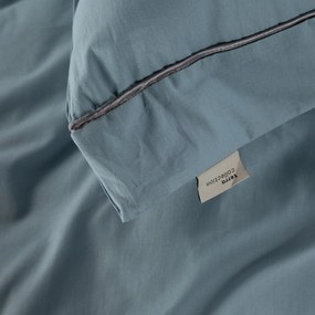 Lenjerie de pat din bumbac cu margine decorativa si garnitura pe perne albastru cer COLECTIA TERRA PALERMO 1
