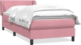 vidaXL Pat box spring cu saltea, roz, 100x220 cm, catifea