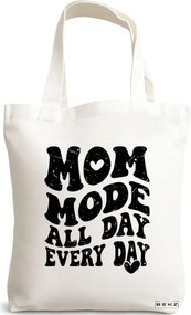 Sacosa de Panza pentru Cumparaturi, Geanta Tote, model Mom mode all day every day 38 x 34.5 cm, Alba, BEKZ®