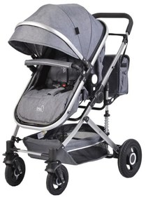 Carucior nou nascuti 2 in 1 NOVOKIDS™ Ciarra Silver PRO , Cu geanta bebe, Cadru Aluminiu , Amortizoare, Roti din cauciuc plin AVE, Landou, Modul