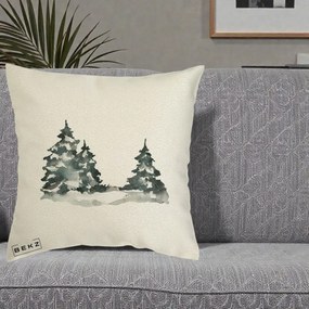 Perna Decorativa Brazi Inzapeziti Acuarela, 40x40 cm, Ecru, Husa Detasabila, Perna Inclusa, BEKZ®