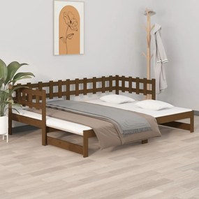 820779 vidaXL Pat de zi extensibil maro miere 2x(90x190) cm lemn masiv de pin