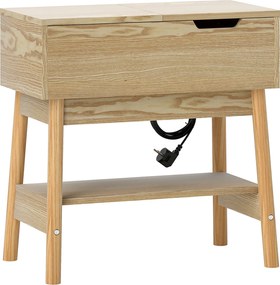 HOMCOM Măsuță de Sufragerie cu 2 Prize CA, Porturi USB, Raft Rabatabil și Raft Deschis, 30x60x60,5 cm, Natural | Aosom Romania