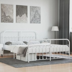 352648 vidaXL Cadru de pat metalic cu tăblie, alb, 160x200 cm