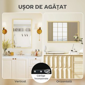 HOMCOM Oglindă de perete din sticlă și MDF, 40x60 cm, Culoare Lemn | Aosom Romania