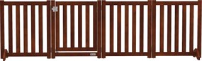 PawHut Barieră de siguranță câine pliabilă dublă față din lemn, 4 panouri cu ușă, picioare de suport, 205 x 60 cm, maro | Aosom Romania