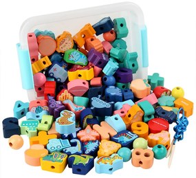 Jucării din lemn cu forme și numere, 138 buc.