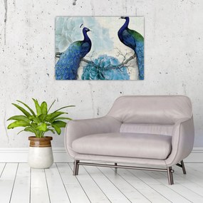 Tablou pe sticlă - Peacocks cu texturi (70x50 cm)
