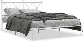 376551 vidaXL Cadru de pat metalic cu tăblie, alb, 140x190 cm