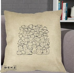 Perna Personalizata Many Cats Pattern Alb-Negru, 40x40 cm, Crem, Husa Detasabila, Perna Inclusa, BEKZ®