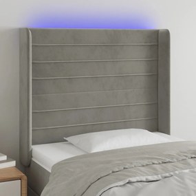 3124218 vidaXL Tăblie de pat cu LED, gri deschis, 83x16x118/128 cm, catifea
