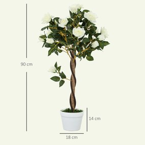 Outsunny Plantă Artificială de Trandafir cu 21 de Flori Ø18x90 cm Portocaliu cu Vas | Aosom Romania