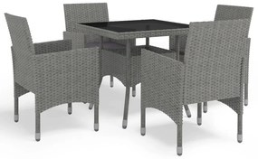 Set mobilier de exterior, 5 piese, gri, poliratan si sticla Gri, 5