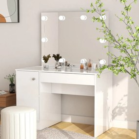 331547 vidaXL Masă de machiaj cu lumini LED alb strălucitor 110x55x145 cm MDF