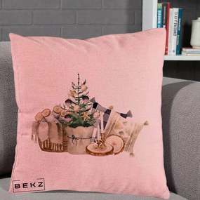 Perna Decorativa Colt Cozy de Craciun Boho, 40x40 cm, Roz, Husa Detasabila, Perna Inclusa, BEKZ®
