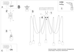 Lustră pe cablu Sollux SL.1162 NESO 7xE27/15W/230V beton