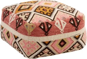 Pouf din lână țesut manual cu model kilim, 60×60×H30 cm, „Anara"