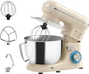 HOMCOM Robot de bucătărie 4,5 L 1300 W 6 viteze bol din oțel inoxidabil tel cârlig paletă bej | Aosom Romania