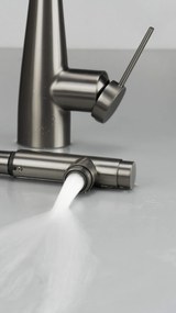 Baterie pentru chiuveta bucatarie, titan, racord pentru filtrul de apa, dus extractabil, Deante Eridan Titan
