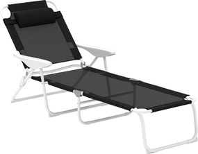 Outsunny Șezlong pliabil pentru grădină cu pernă, scaun cu spătar reglabil în 4 poziții până la 120 kg Negru | Aosom Romania